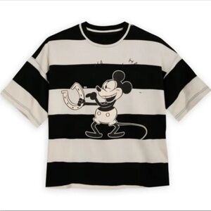 Oversized Disney Black & White Striped Mickey Mouse Short Sleeve Tee